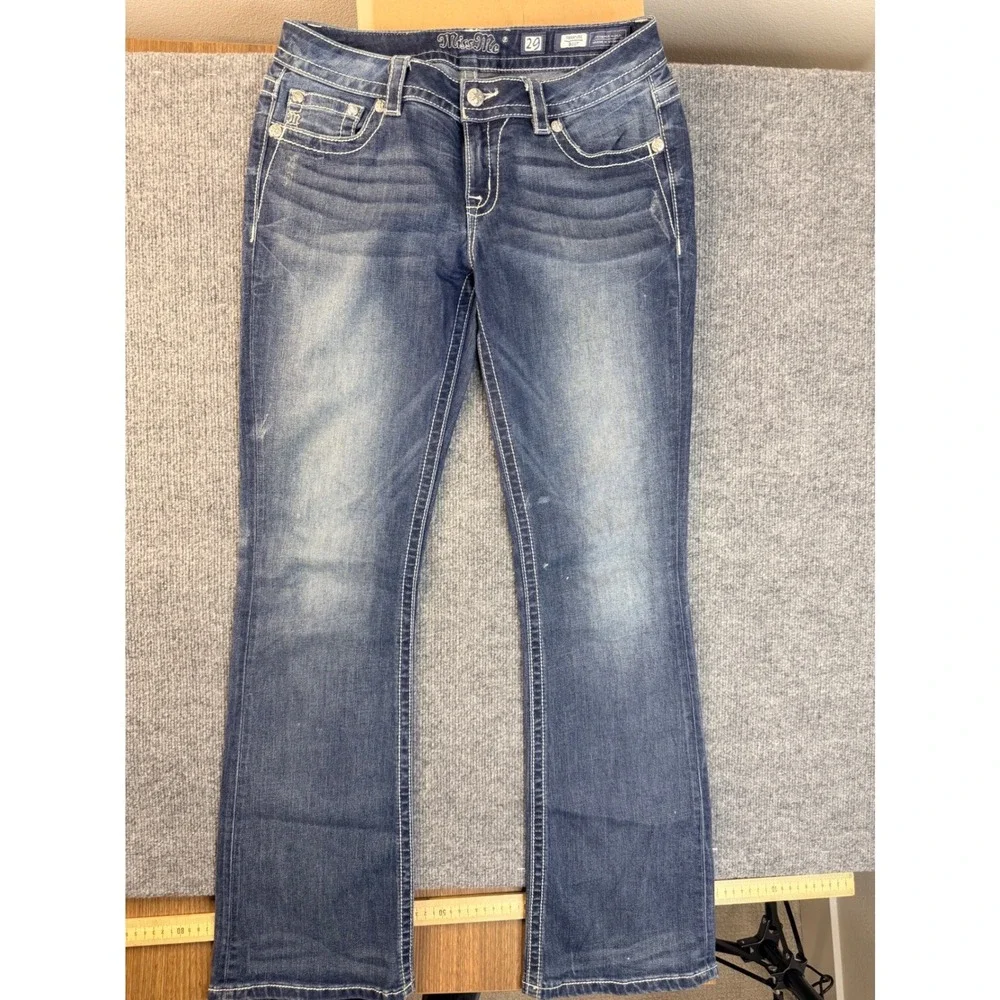 Miss Me Signature Boot Jeans 29 Blue Denim Embroidered Y2K Bootcut Stretch Women